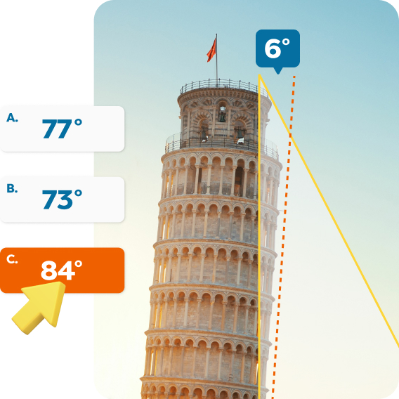 Pisa tower and three proposed answers for its angle