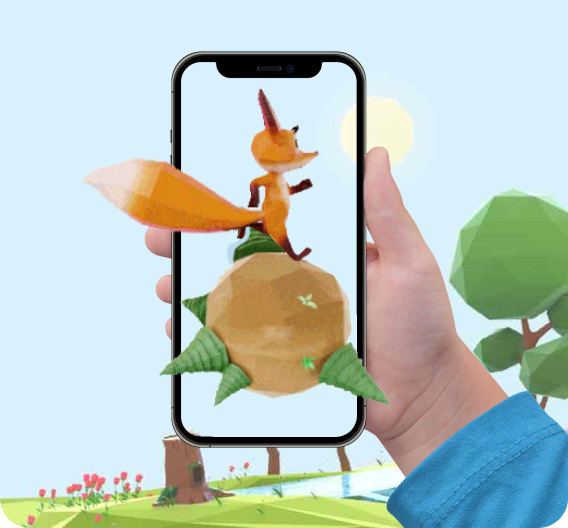 a hand holding a phone with a fox running on it