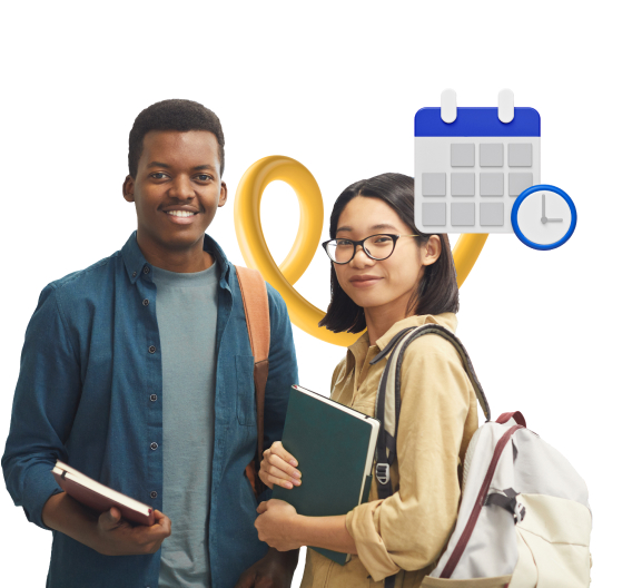 two high school students smiling with books and backpacks