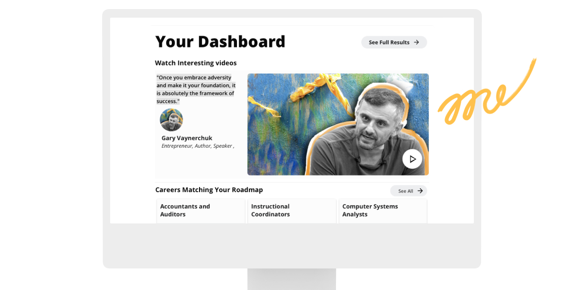 Monitor displaying career dashboard