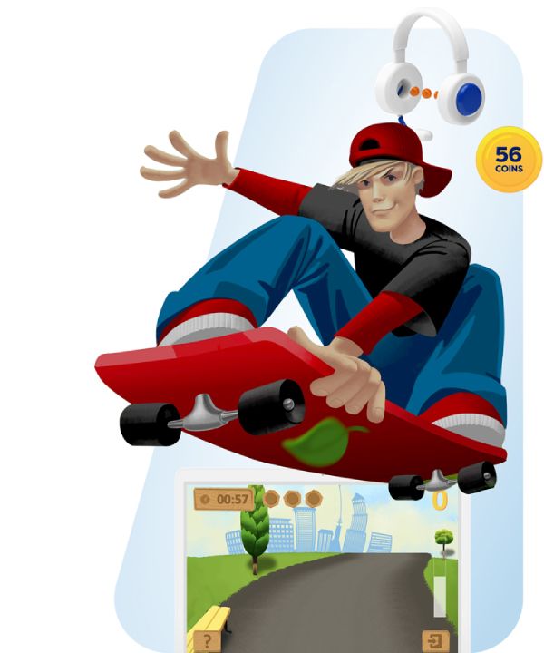 Cartoon boy on the skateboard